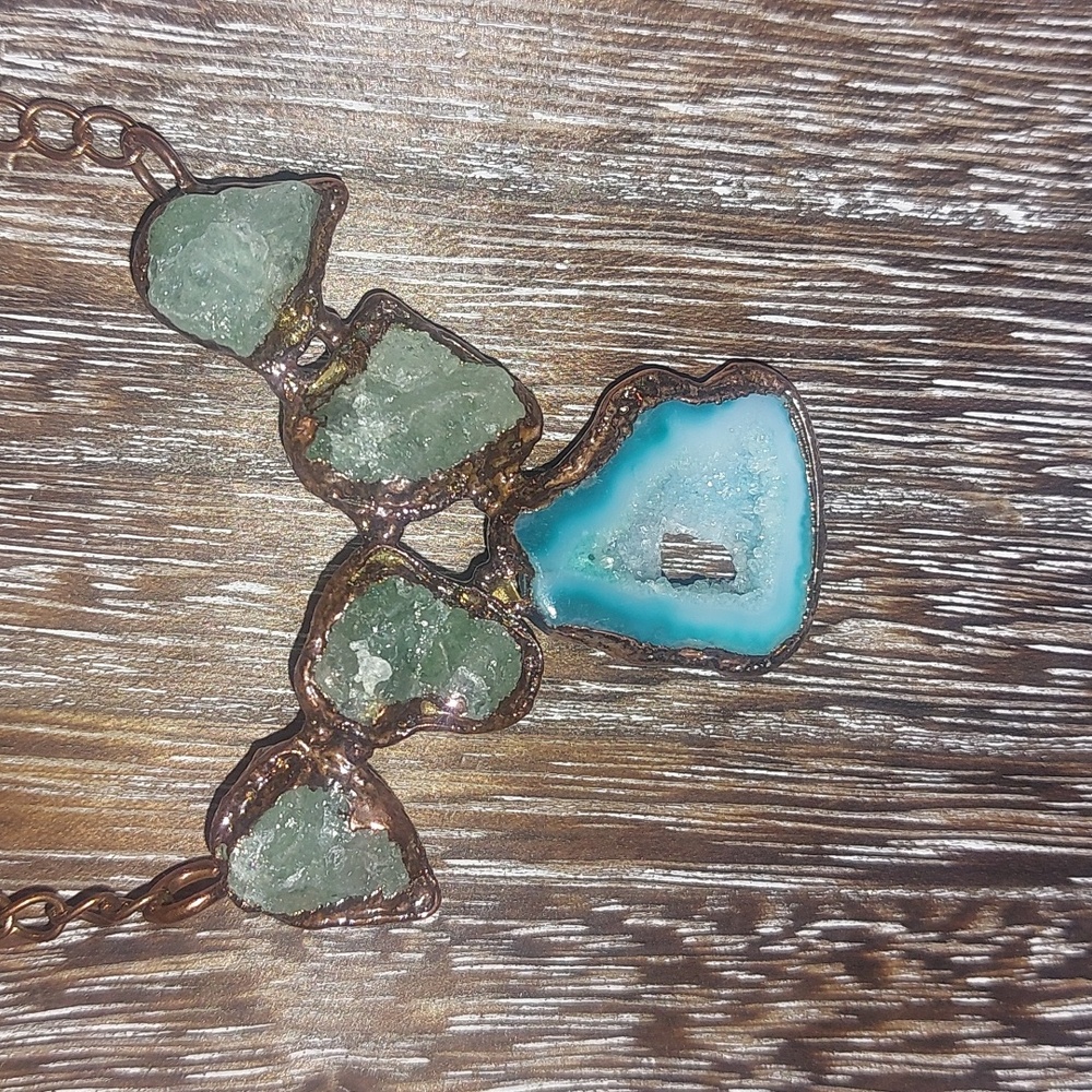 Solar Agate Druzy and Prenhite Copper Electroform Necklace - Picture 5 of 6